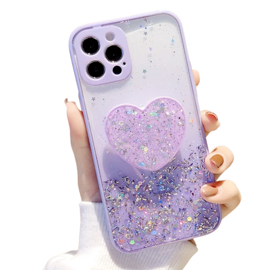 Buy 1 Get 1 Free Sequins Glitter Case with Love Stand for iPhone